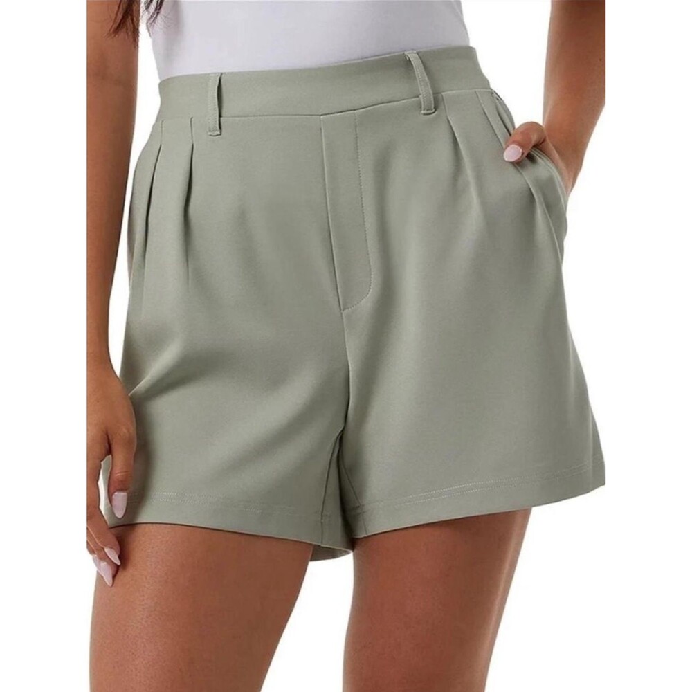 32 Degrees High-Waist Pleated Sage Green dress Shorts